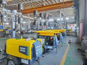Atlas Copco HiLight V7+ Portable Mobile LED Lighting Tower 7.5m Height 4x350W LED Kubota Engine 110L Fuel Tank 150hrs Run Time
