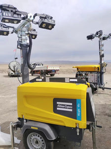 Atlas Copco HiLight V7+ Portable Mobile LED Lighting Tower 7.5m Height 4x350W LED Kubota Engine 110L Fuel Tank 150hrs Run Time