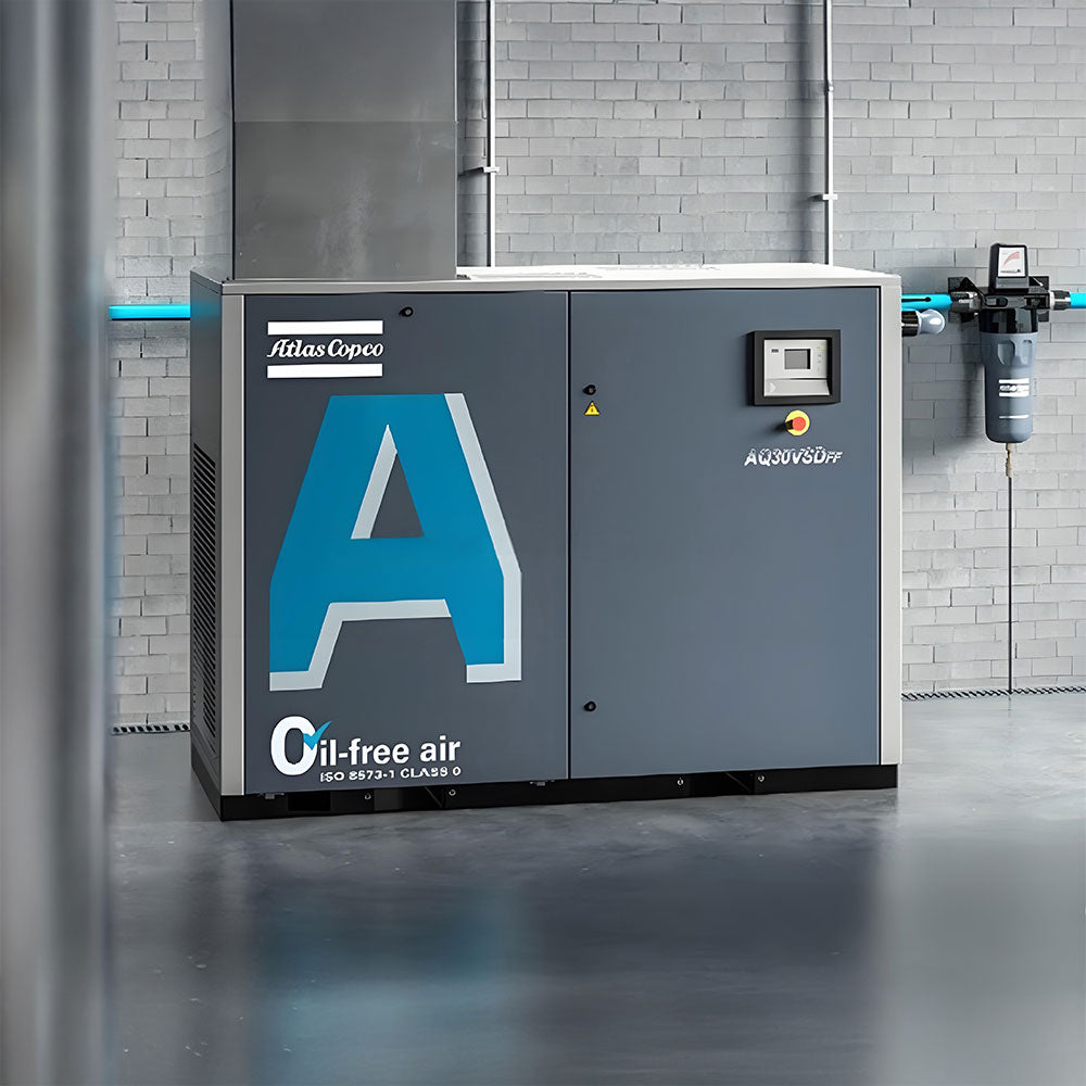 Atlas Copco AQ45 VSD Class 0 Oil-free Stationary Industrial Water-injected Screw Air Compressor 45kW/60HP 13bar/188psi FF Dryer