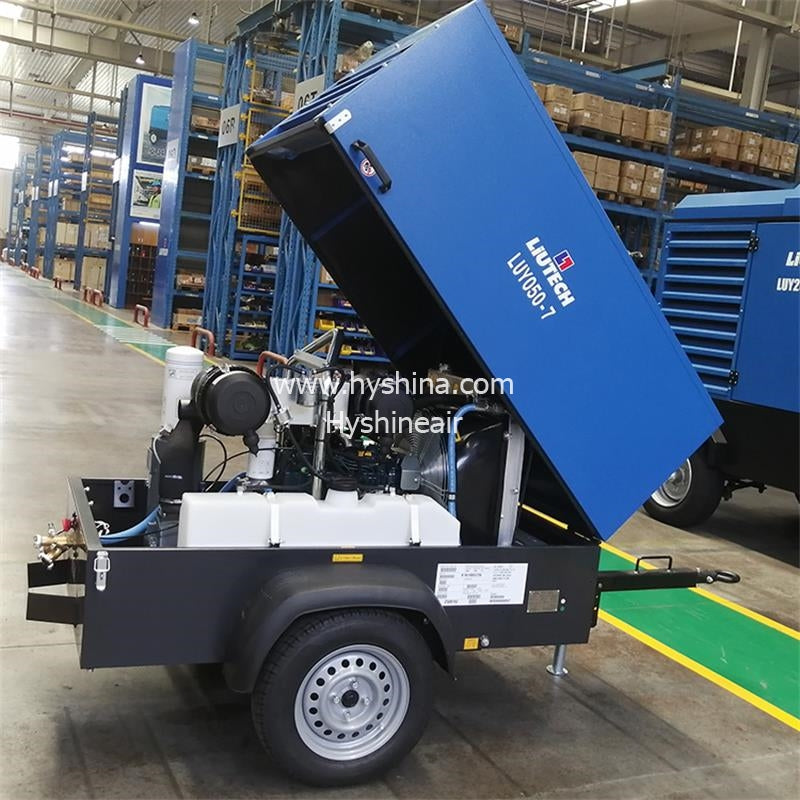 LIUTECH LUY050-7 Portable Diesel Rotary Screw Air Compressor 185cfm 5m³/min 7bar 100psi Kubota Engine Atlas Copco Air-end