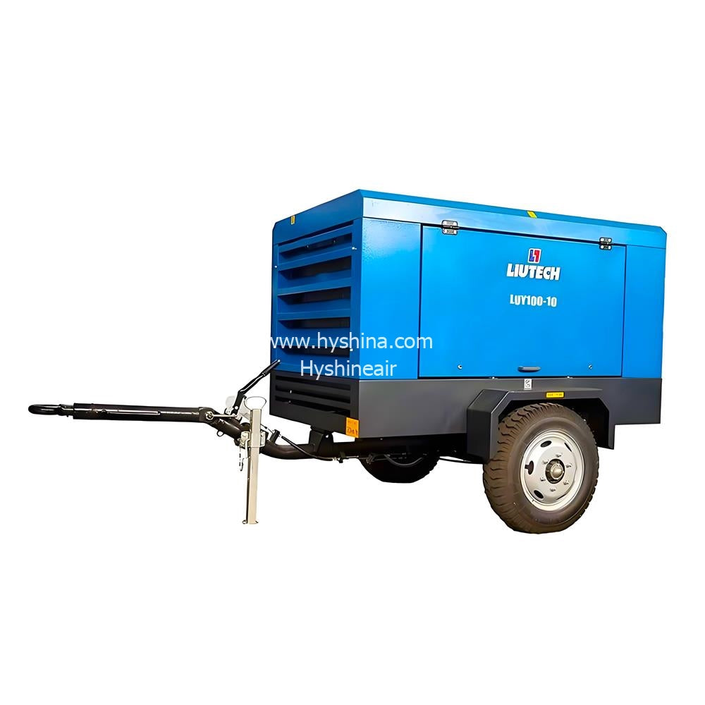 LIUTECH LUY100-10 Diesel Rotary Screw Portable Air Compressor 10bar 150psi 10m³/min 355cfm with Atlas Copco Air-end & Yuchai Engine | Low Noise, Energy-Saving for Construction, Mining, Outdoor Use, Road Building