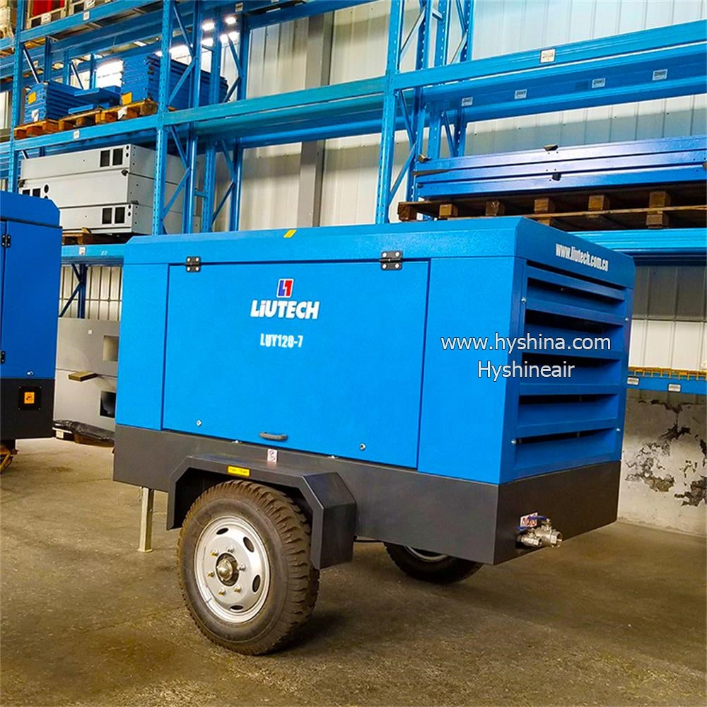 LIUTECH LUY120-7 Diesel Rotary Screw Portable Air Compressor 7bar 100psi 12m³/min 425cfm with Atlas Copco Air-end & Yuchai Engine | Low Noise, Energy-Saving for Construction, Mining, Outdoor Industrial Use, Pneumatic Tools