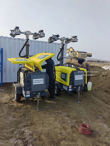 Atlas Copco HiLight V7+ Portable Mobile LED Lighting Tower 7.5m Height 4x350W LED Kubota Engine 110L Fuel Tank 150hrs Run Time