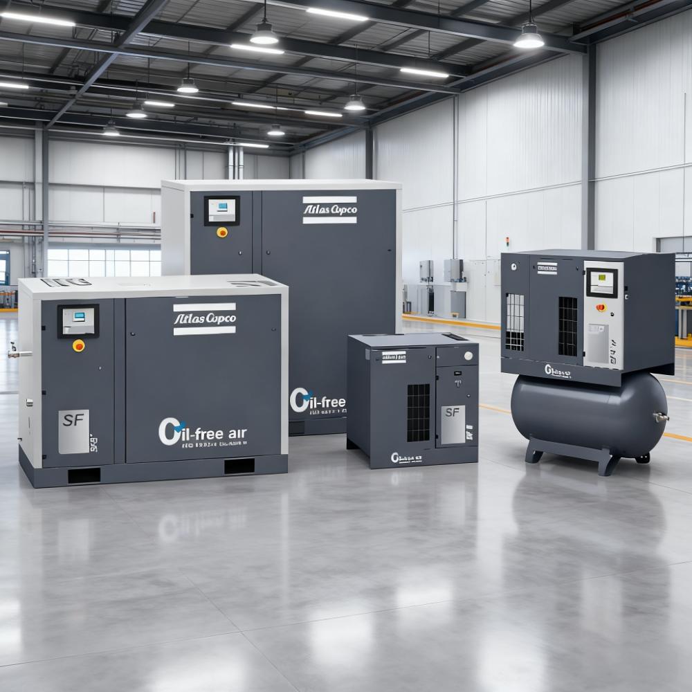 Atlas Copco SF1 SF1S FF TM Skid Oil-free Scroll Air Compressor 1.5kW 2HP 8bar/116psi 10bar/145psi Stationary Industrial Machine