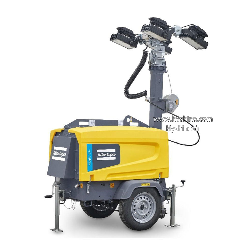 Atlas Copco HiLight V7+ Portable Mobile LED Lighting Tower 7.5m Height 4x350W LED Kubota Engine 110L Fuel Tank 150hrs Run Time