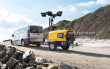 Load image into Gallery viewer, Atlas Copco HiLight V7+ Portable Mobile LED Lighting Tower 7.5m Height 4x350W LED Kubota Engine 110L Fuel Tank 150hrs Run Time
