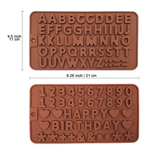 Load image into Gallery viewer, Silicone Letter Mold, Alphabet Number Chocolate Candy Molds Trays Set of 2, Happy Birthday Cake, Decorations Symbols DIY Baking Tools - Hyshina
