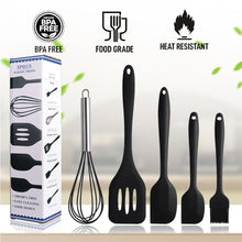 Load image into Gallery viewer, Silicone Cooking Utensil Set, Hyshina Non-stick Heat Resistant 5 pcs Kitchen Tools, includes Whisk, Slotted Turner, 2 Spreader Spatula &amp; Bating Brush, BPA Free Non Toxic - Hyshina
