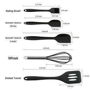 Silicone Cooking Utensil Set, Hyshina Non-stick Heat Resistant 5 pcs Kitchen Tools, includes Whisk, Slotted Turner, 2 Spreader Spatula & Bating Brush, BPA Free Non Toxic - Hyshina