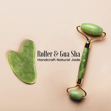 Load image into Gallery viewer, Jade Roller for Face and Gua Sha Guasha Tool for Face Beauty Cosmetic Facial Skin Massager - Original Handcraft Natural Gree - Hyshina
