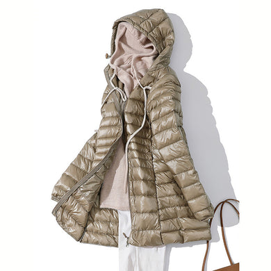 Woman Padded Hooded Jacket White Duck Down - Hyshina