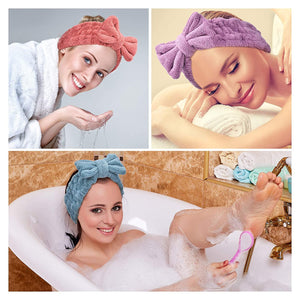 3 Pieces Wash Face Headband Makeup Spa Headband Towel Terry Hair Bands Microfiber Bowtie Headbands Shower Facial Adjustable Headband for Gir - Hyshina