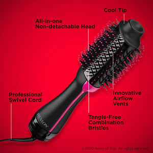 One-Step Hair Dryer And Volumizer Hot Air Brush, Black, Packaging May Vary - Hyshina