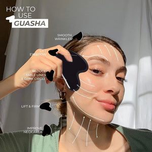Black Gua Sha Scraping Face Massage Tool – Rose Quartz Facial Massage Tool -Traditional Scraper Tool for Anti-Aging, Wrinkles,Skin Tightenin - Hyshina