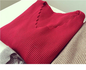 Women V-neck Long-sleeve Knitted Sweater - Hyshina