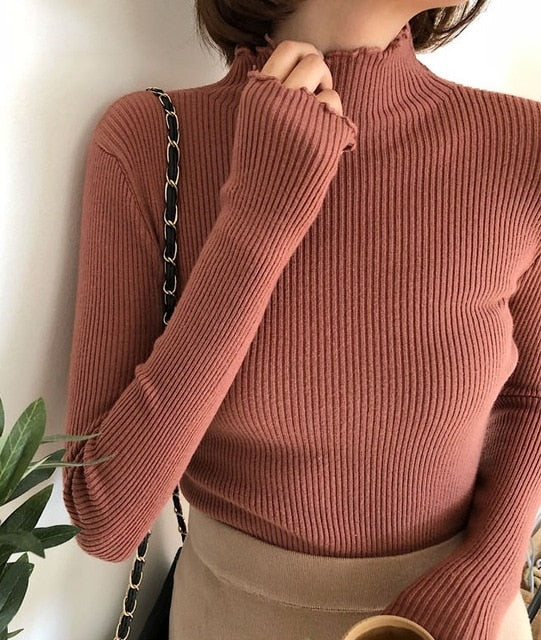 Turtleneck Ruched Women Sweater - Hyshina