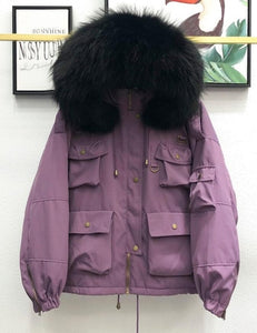 Natural Raccoon Fur Hooded Women Down Parka Coat - Hyshina