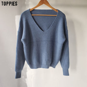 Woman Sweater Loose Deep V-neck - Hyshina