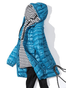 Woman Padded Hooded Jacket White Duck Down - Hyshina