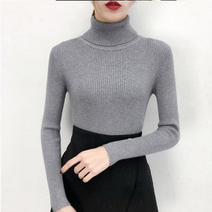 Women Knitted Turtleneck Tight Sweaters - Hyshina