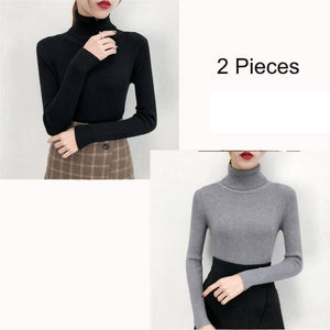 Women Knitted Turtleneck Tight Sweaters - Hyshina