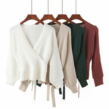 Load image into Gallery viewer, V-Neck Bandage Waist Sweaters - Hyshina
